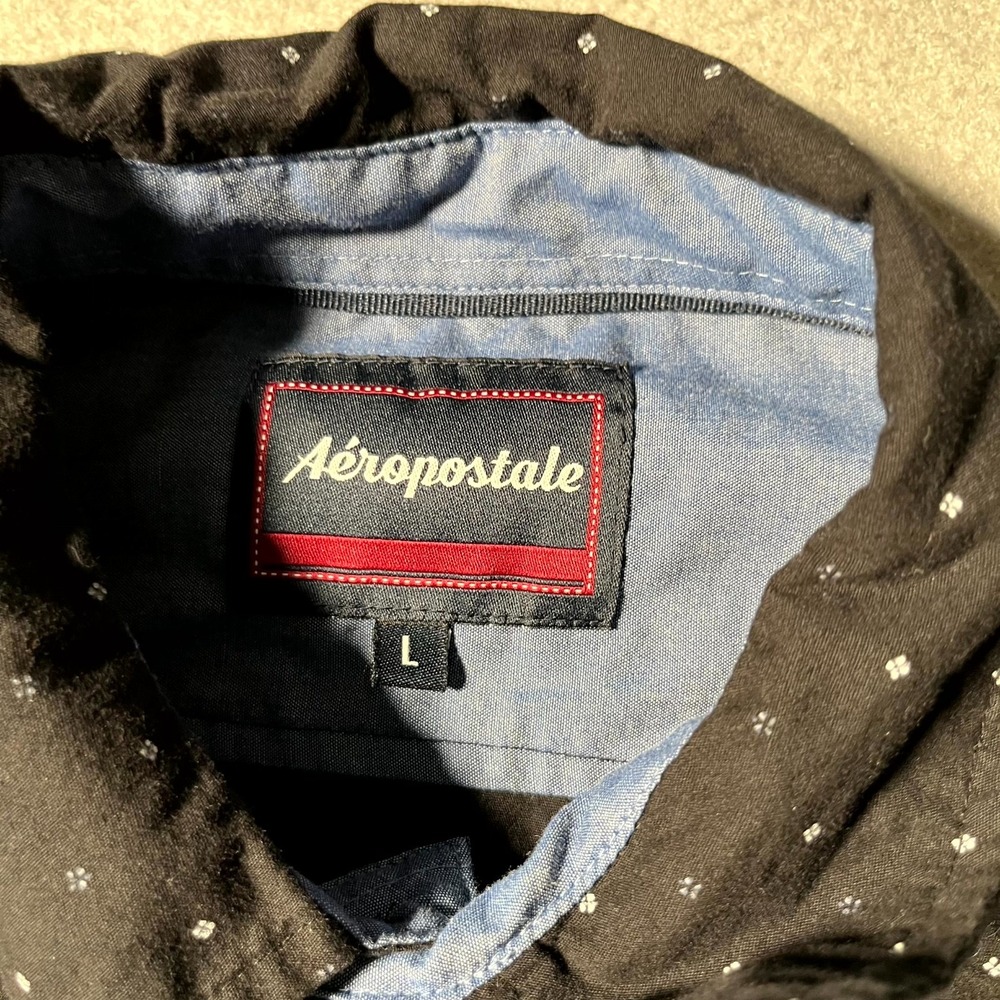 Aeropostale Shirt Mens Large Black Micro Floral Cuffed Sleeve Button Up Casual - Picture 3 of 6